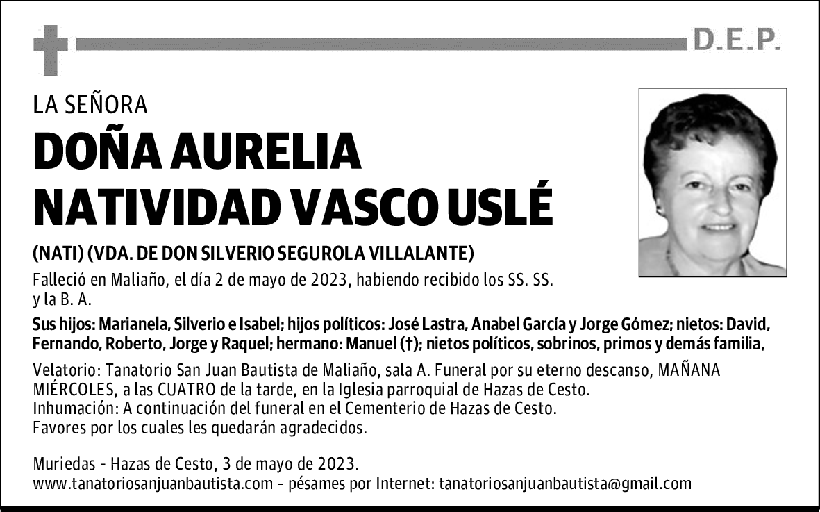 DOÑA AURELIA NATIVIDAD VASCO USLÉ