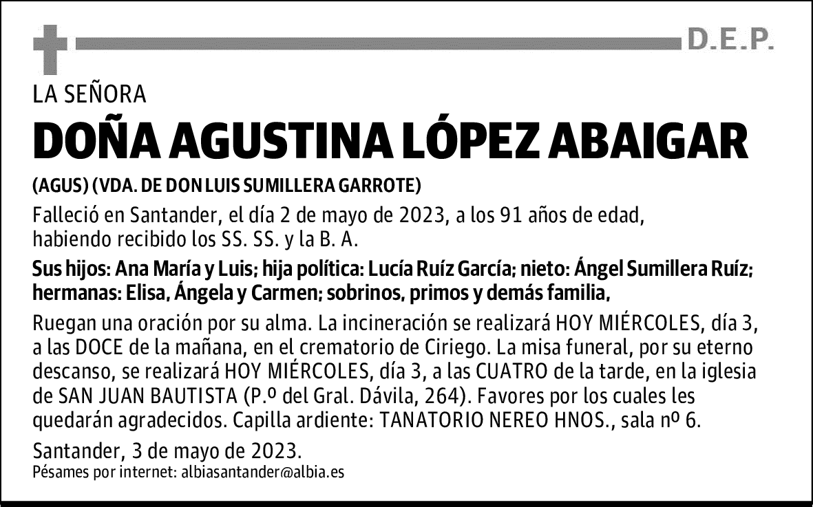 DOÑA AGUSTINA LÓPEZ ABAIGAR