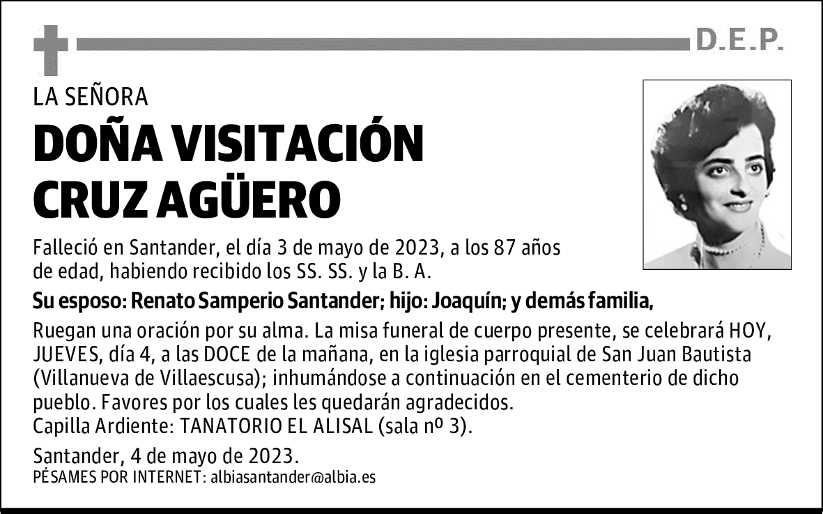 DOÑA VISITACIÓN CRUZ AGÜERO