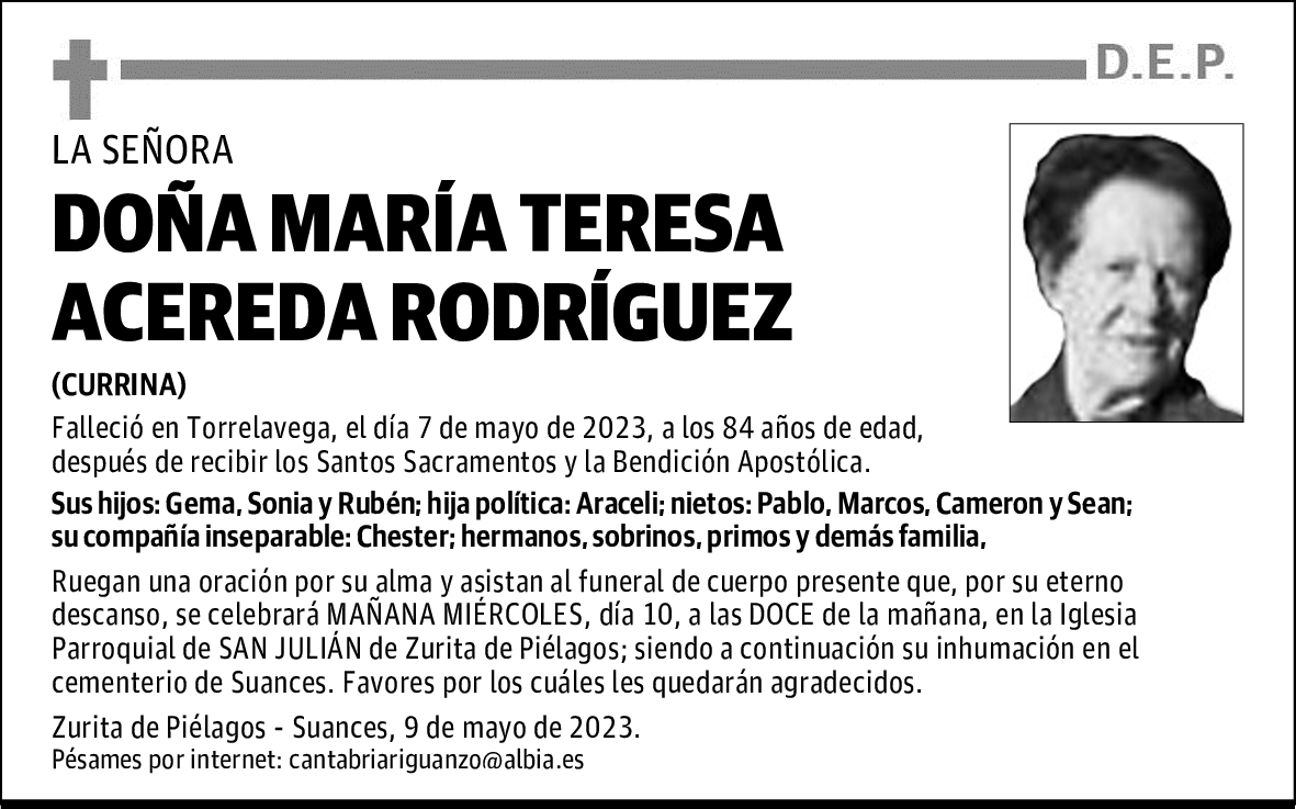 DOÑA MARÍA TERESA ACEREDA RODRÍGUEZ