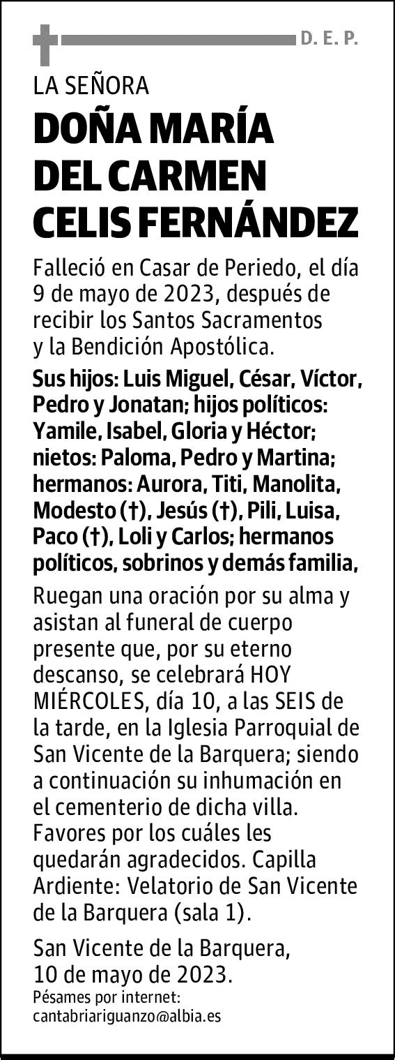 DOÑA MARÍA DEL CARMEN CELIS FERNÁNDEZ