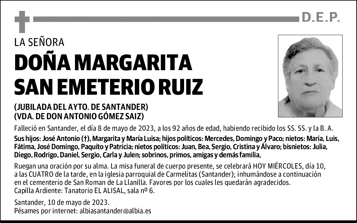 DOÑA MARGARITA SAN EMETERIO RUIZ