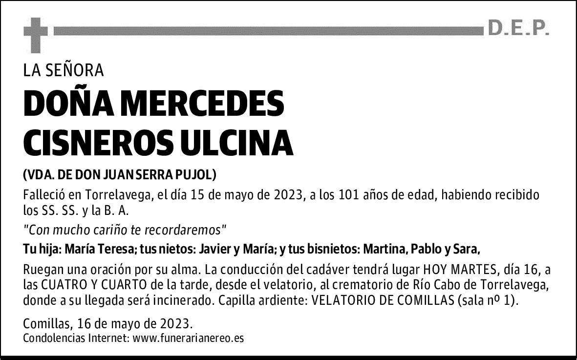 DOÑA MERCEDES CISNEROS ULCINA