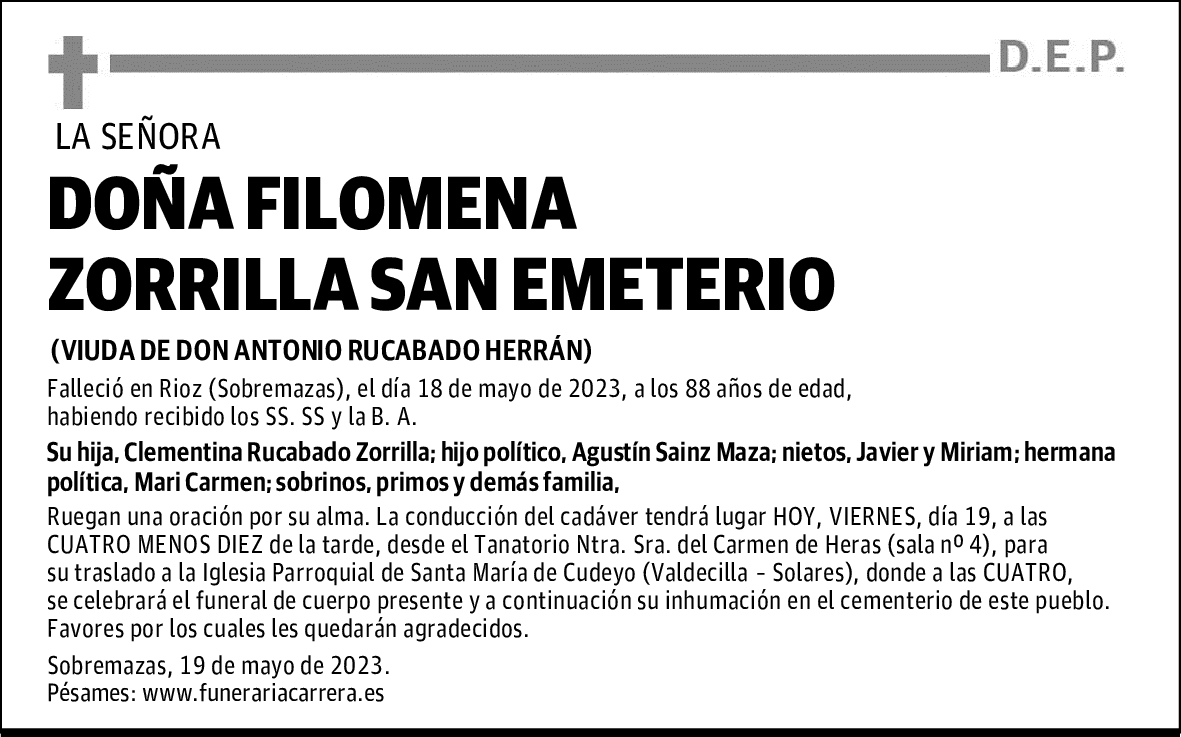 DOÑA FILOMENA ZORRILLA SAN EMETERIO
