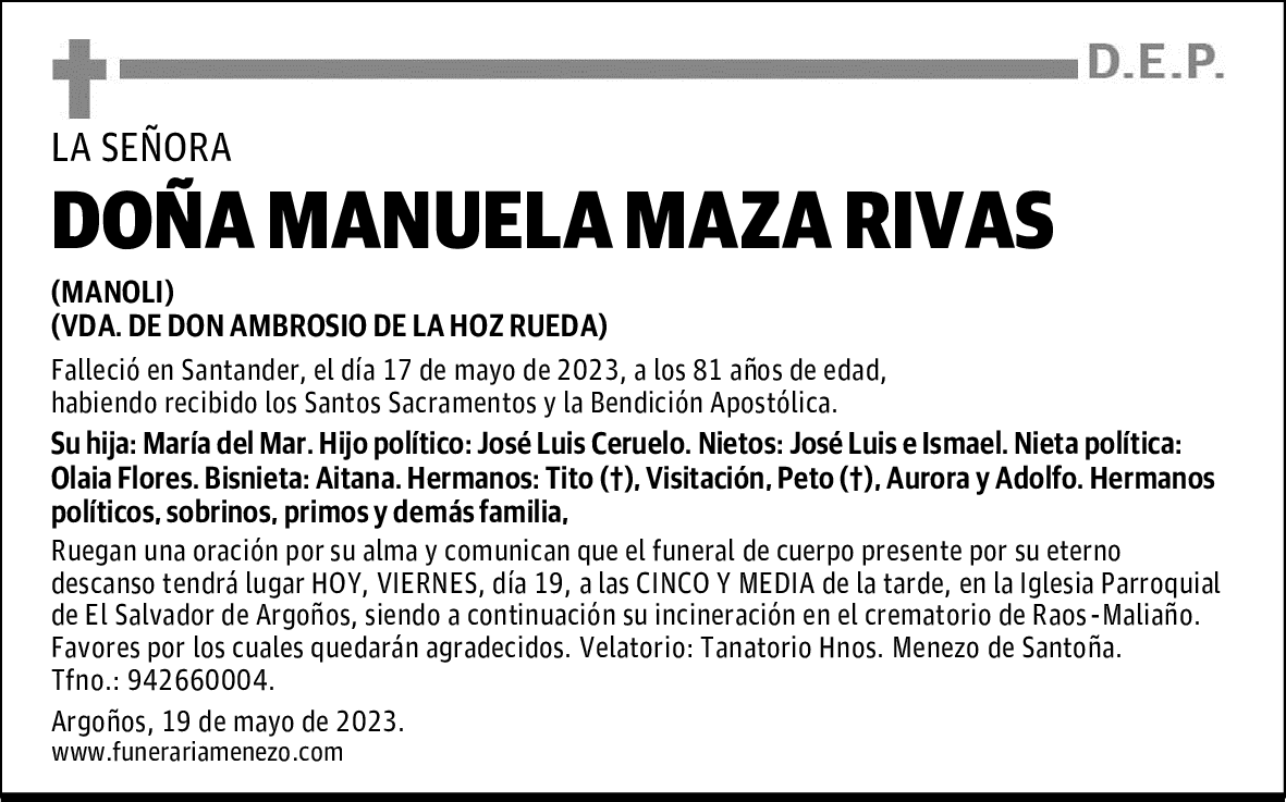 DOÑA MANUELA MAZA RIVAS
