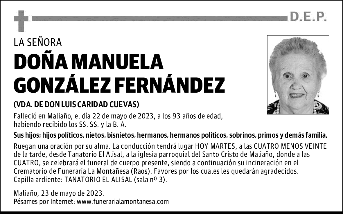 DOÑA MANUELA GONZÁLEZ FERNÁNDEZ