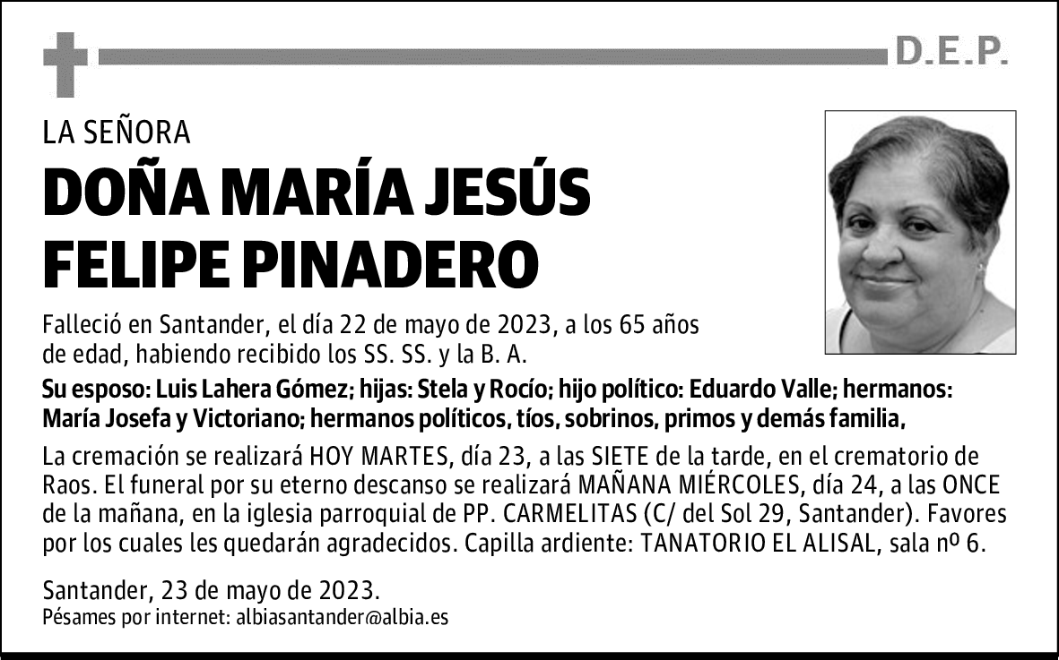 DOÑA MARÍA JESÚS FELIPE PINADERO