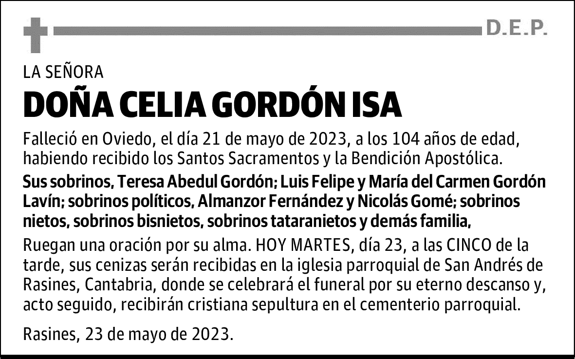 DOÑA CELIA GORDÓN ISA