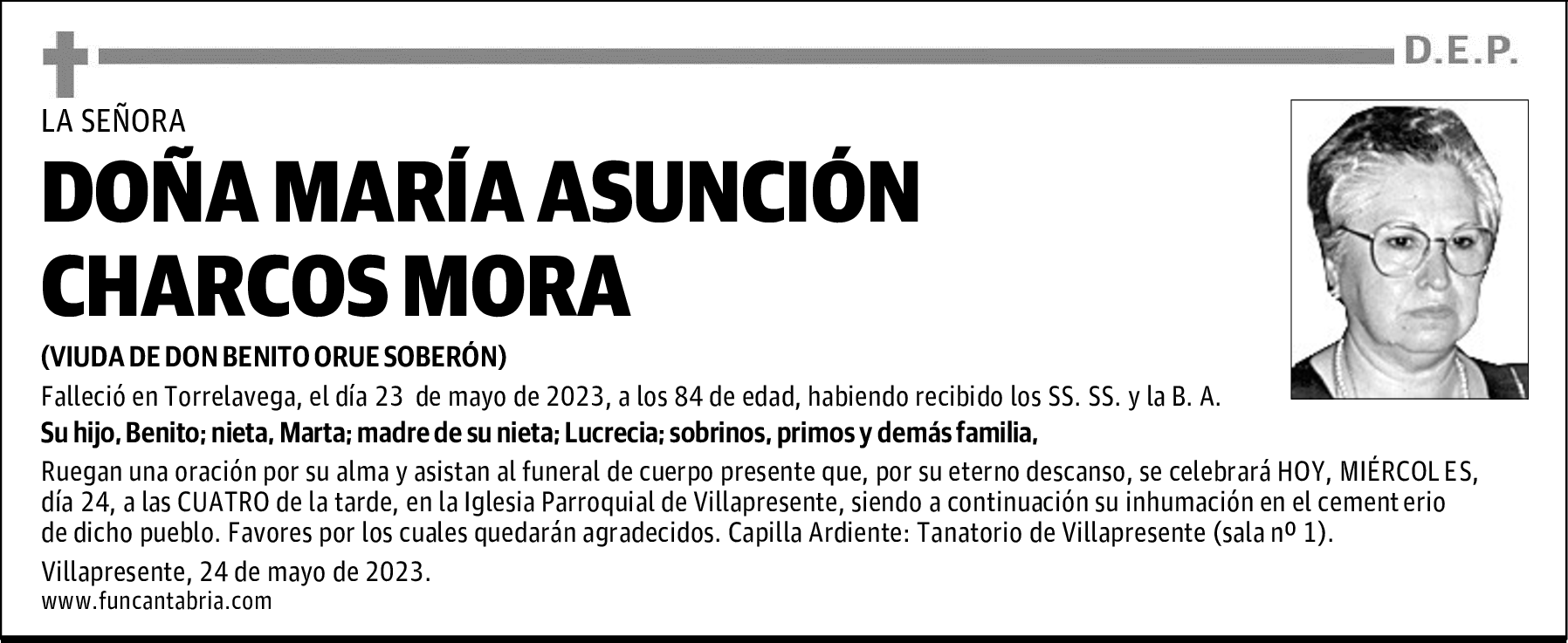 DOÑA MARÍA ASUNCIÓN CHARCOS MORA