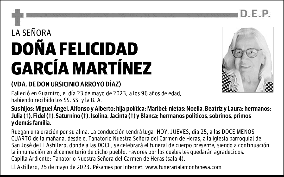 DOÑA FELICIDAD GARCÍA MARTÍNEZ
