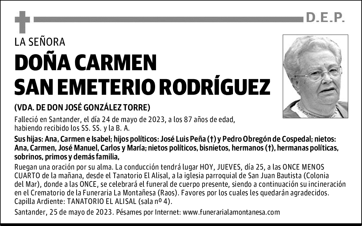 DOÑA CARMEN SAN EMETERIO RODRÍGUEZ