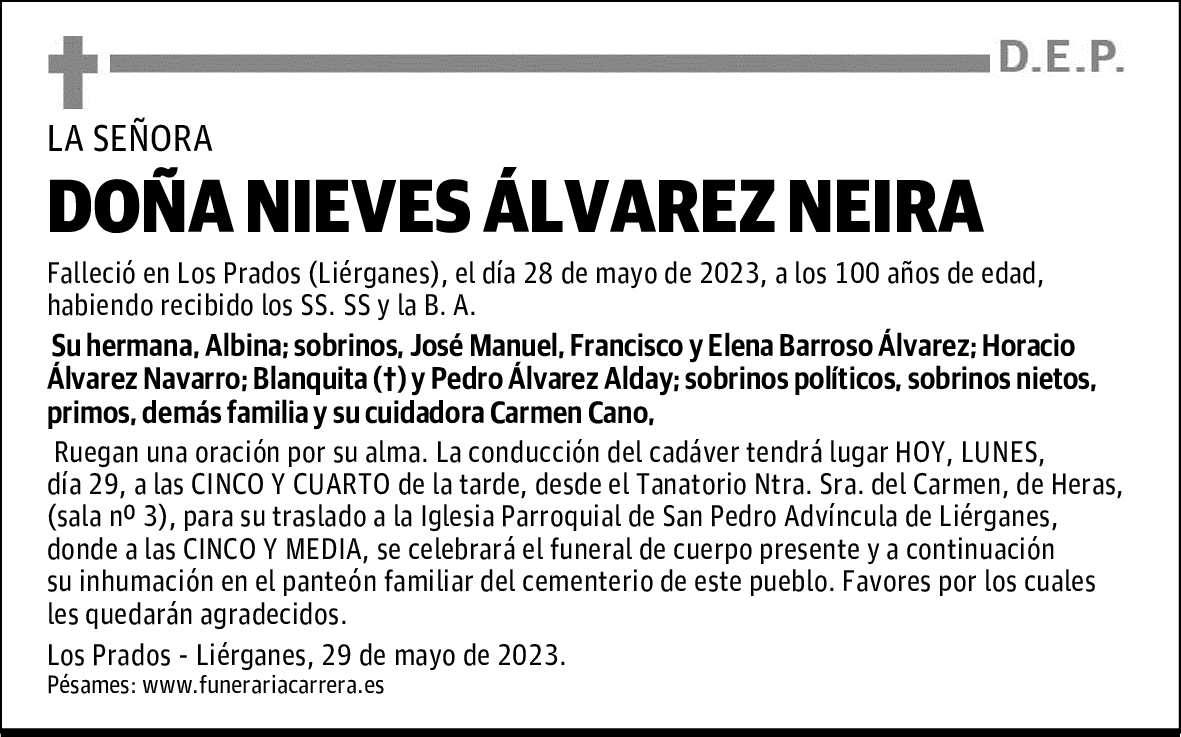 DOÑA NIEVES ÁLVAREZ NEIRA