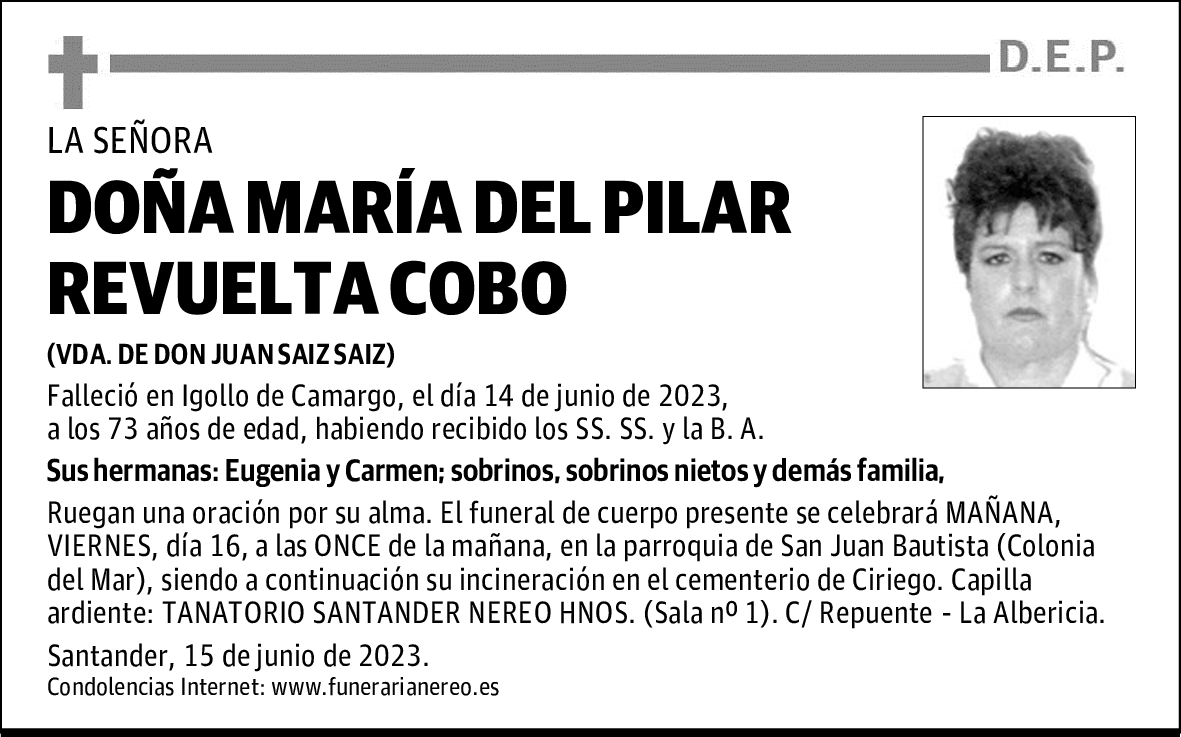 DOÑA MARÍA DEL PILAR REVUELTA COBO