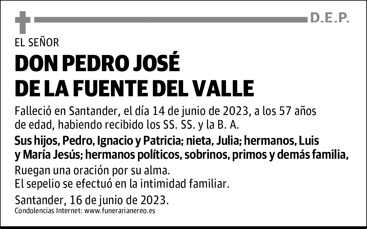 DON PEDRO JOSÉ DE LA FUENTE DEL VALLE