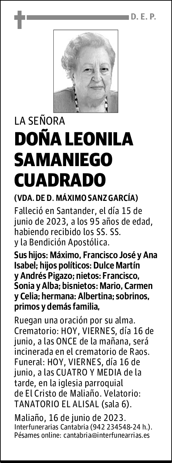 DOÑA LEONILA SAMANIEGO CUADRADO