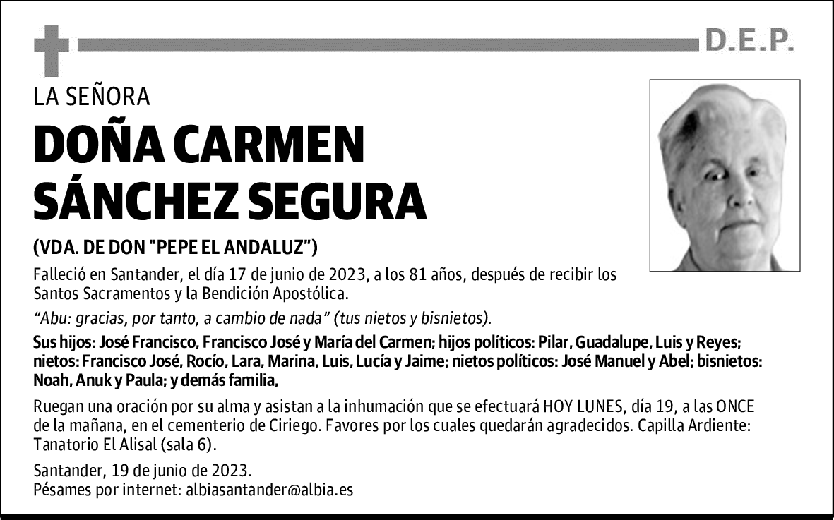 DOÑA CARMEN SÁNCHEZ SEGURA