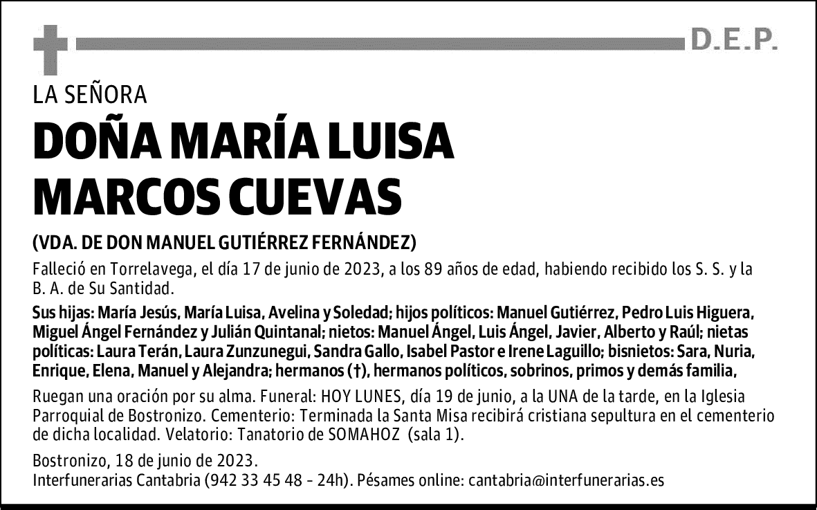 DOÑA MARÍA LUISA MARCOS CUEVAS