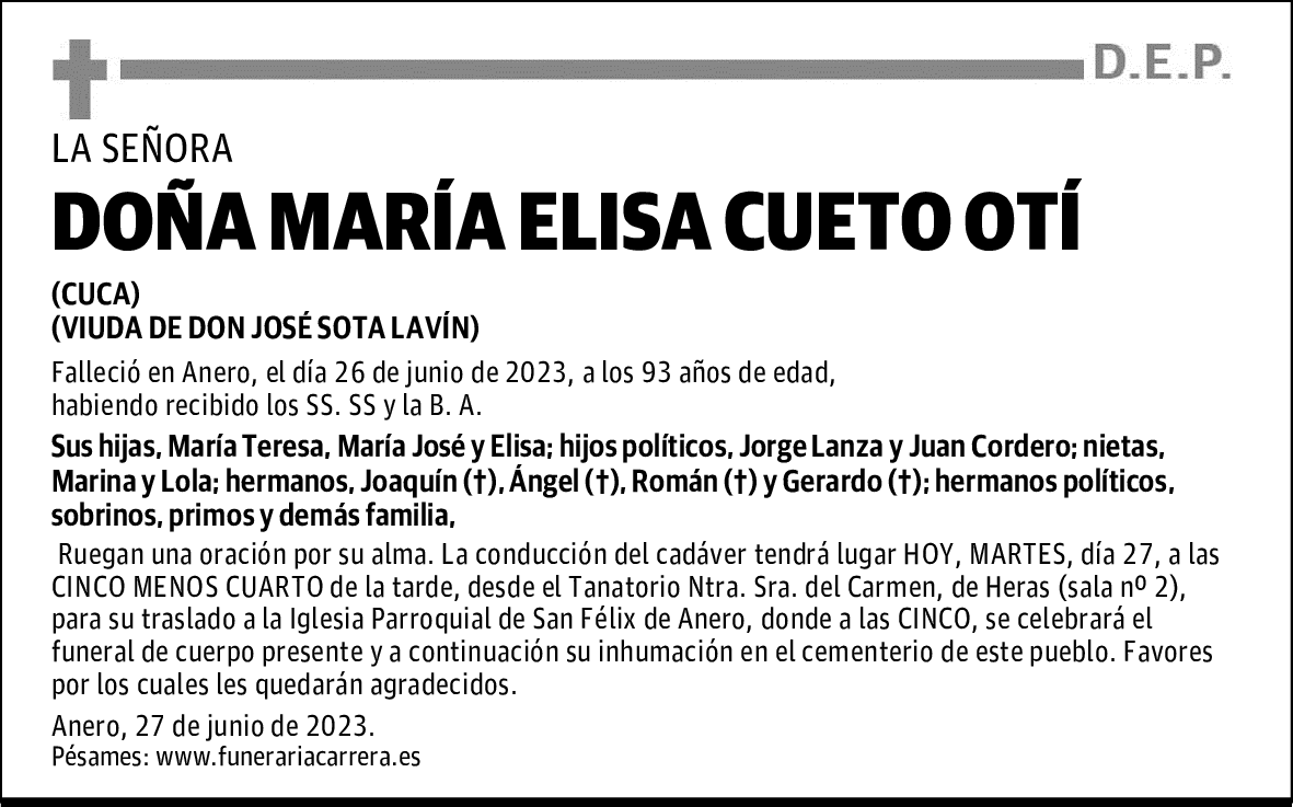 DOÑA MARÍA ELISA CUETO OTÍ
