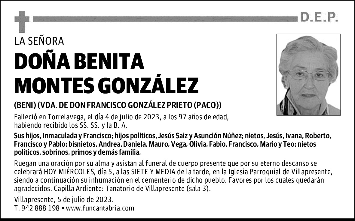 DOÑA BENITA MONTES GONZÁLEZ