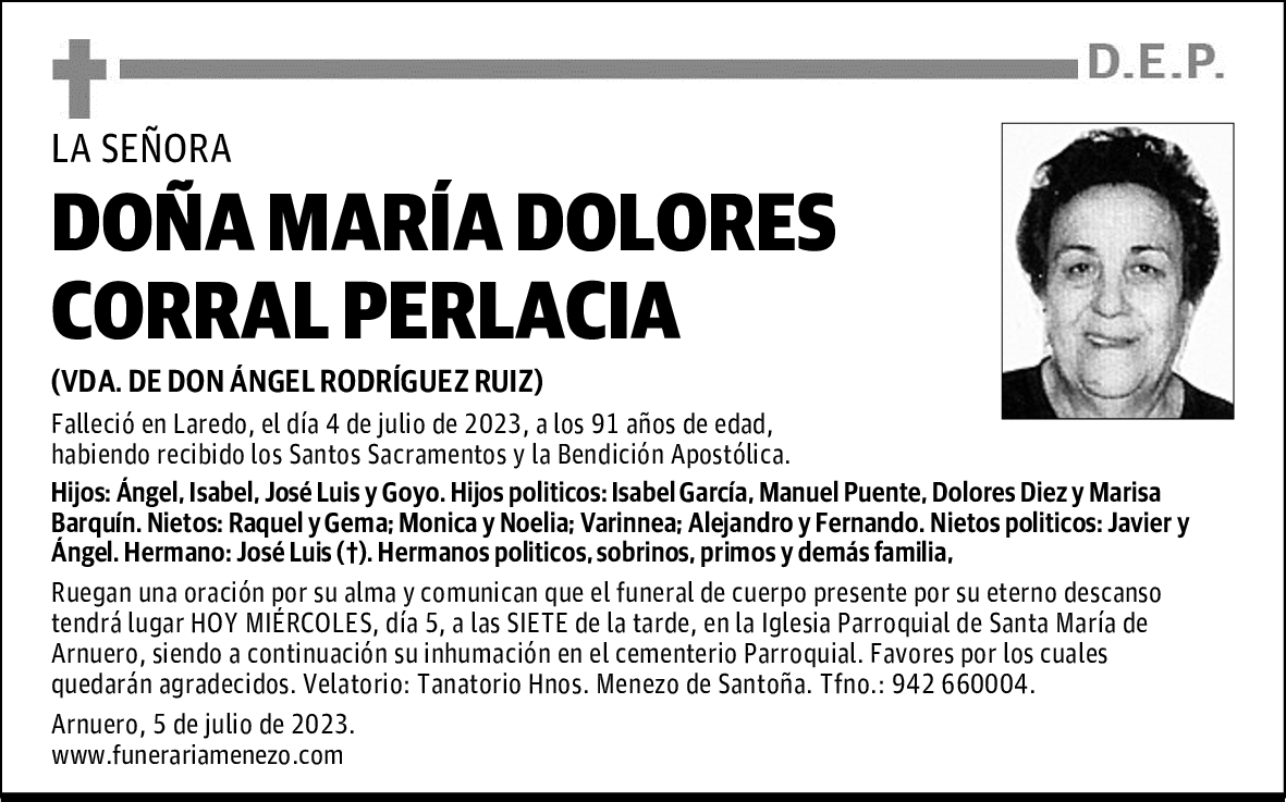 DOÑA MARÍA DOLORES CORRAL PERLACIA