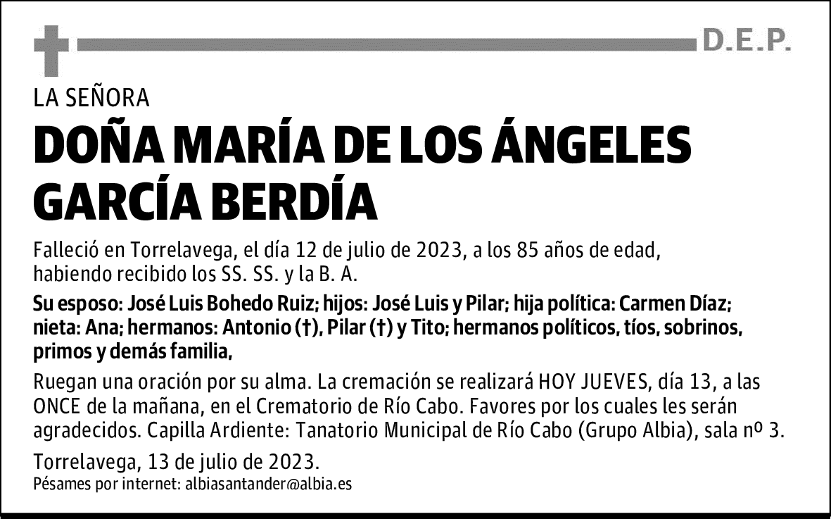 DOÑA MARÍA DE LOS ÁNGELES GARCÍA BERDÍA