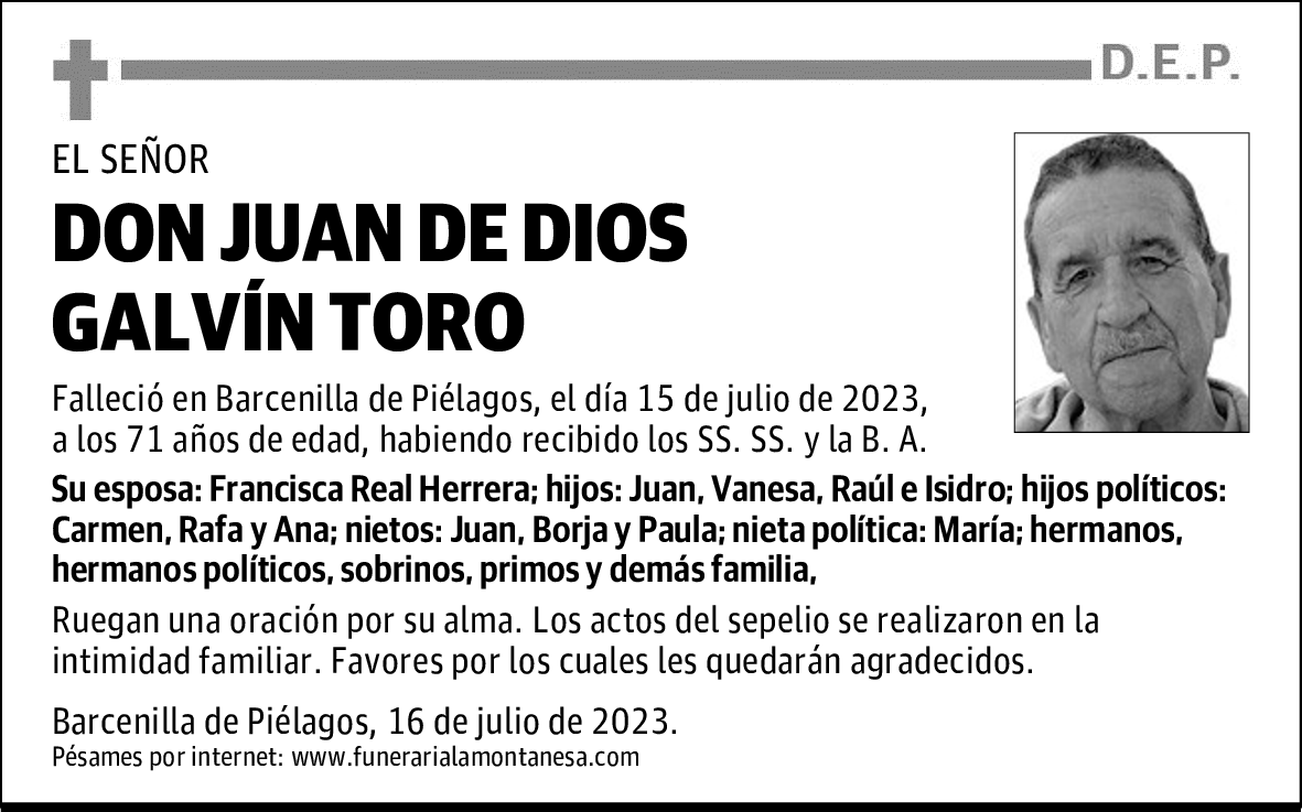 DON JUAN DE DIOS GALVÍN TORO