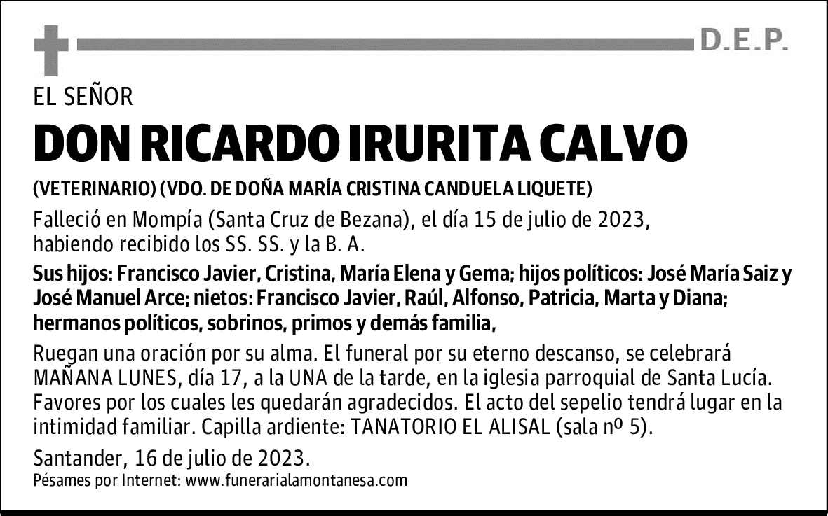 DON RICARDO IRURITA CALVO