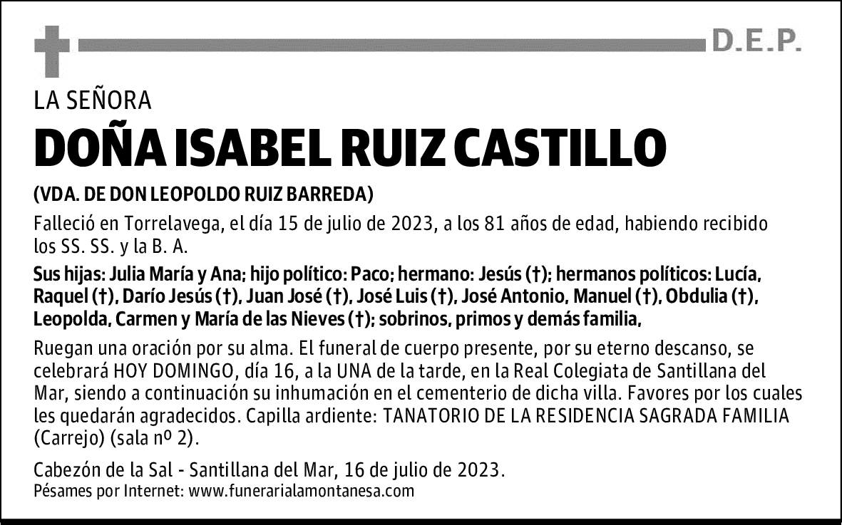 DOÑA ISABEL RUIZ CASTILLO