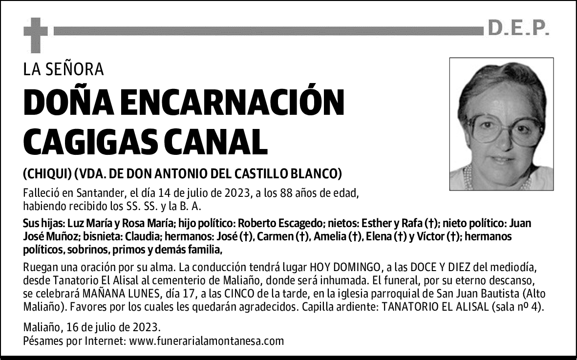 DOÑA ENCARNACIÓN CAGIGAS CANAL
