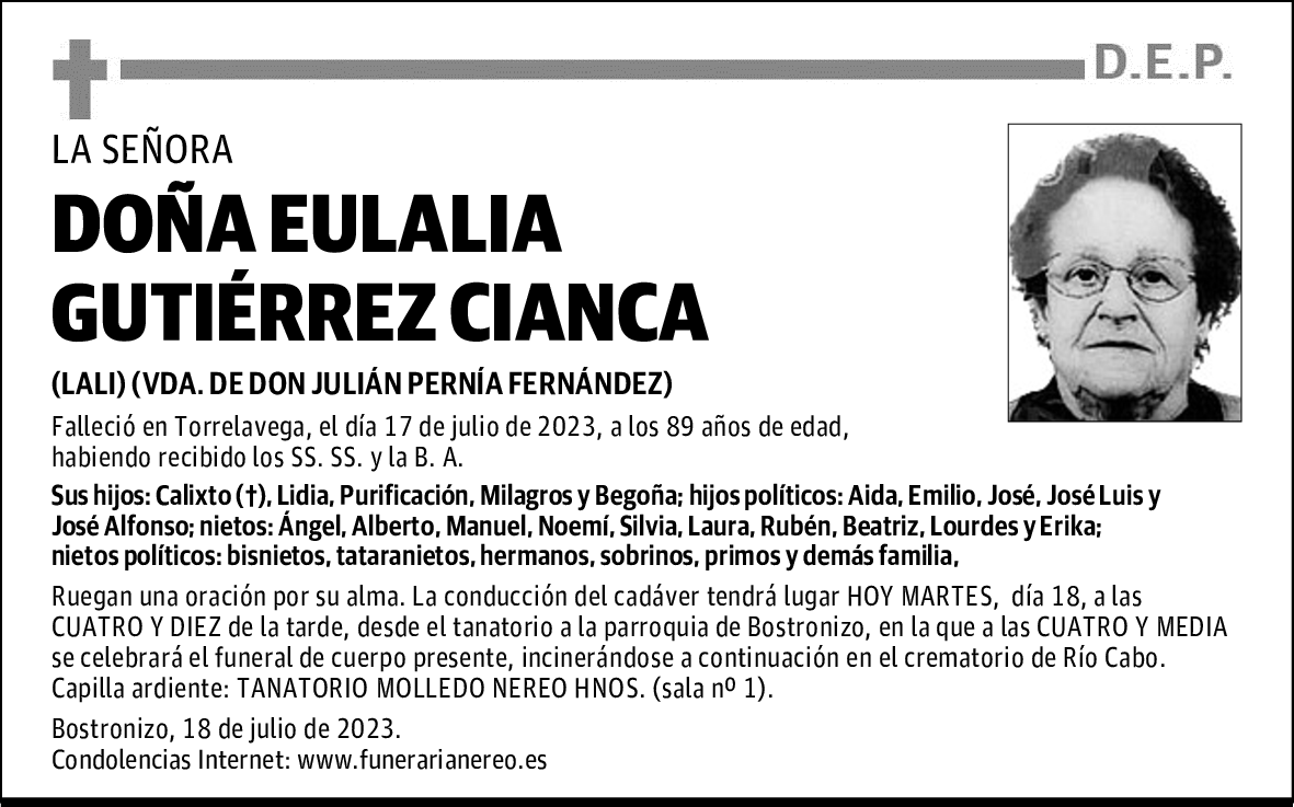 DOÑA EULALIA GUTIÉRREZ CIANCA