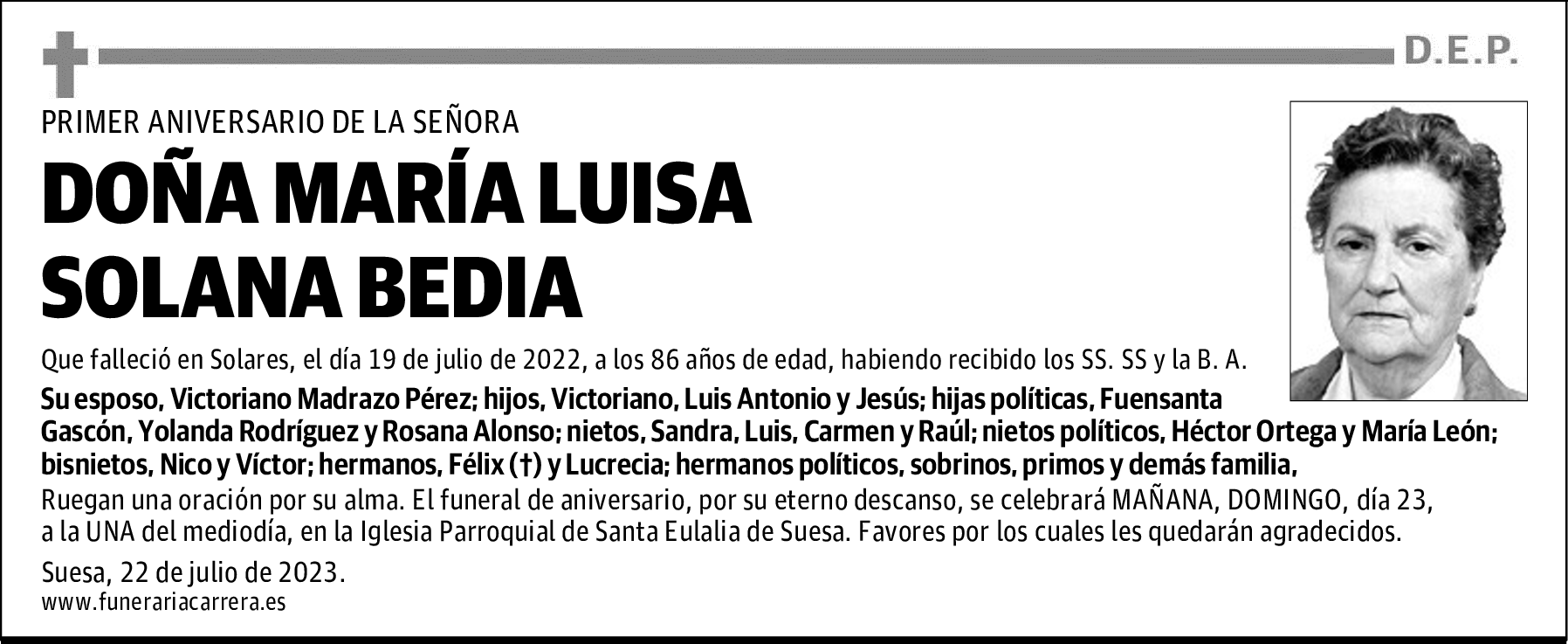DOÑA MARÍA LUISA SOLANA BEDIA