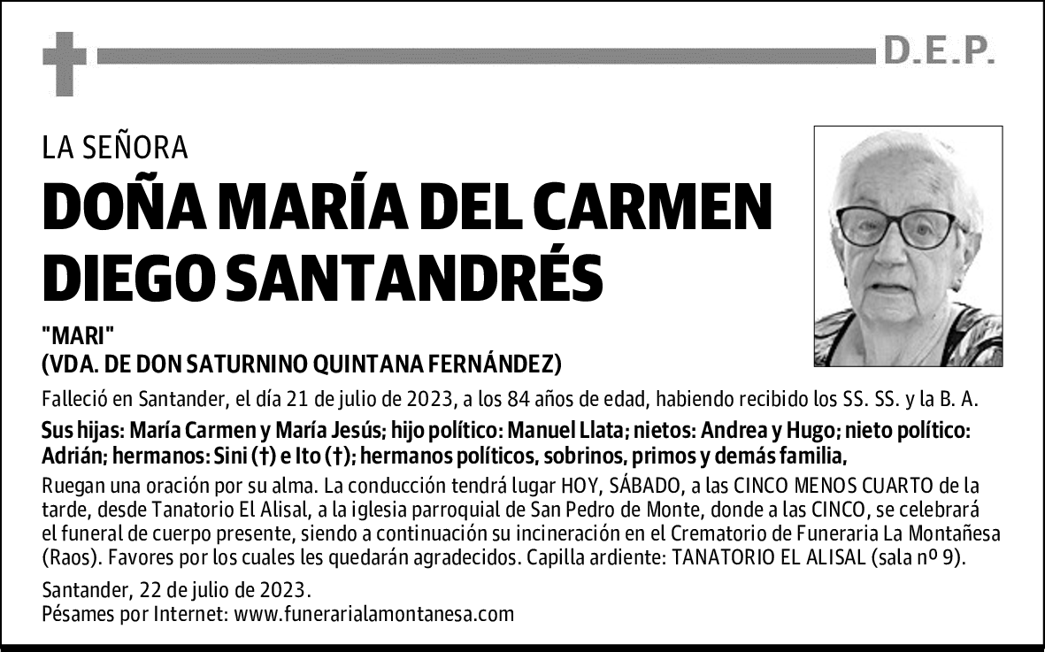 DOÑA MARÍA DEL CARMEN DIEGO SANTANDRÉS