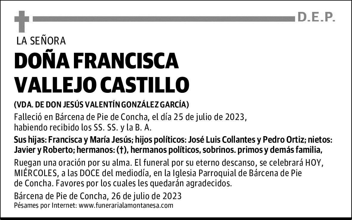 DOÑA FRANCISCA VALLEJO CASTILLO
