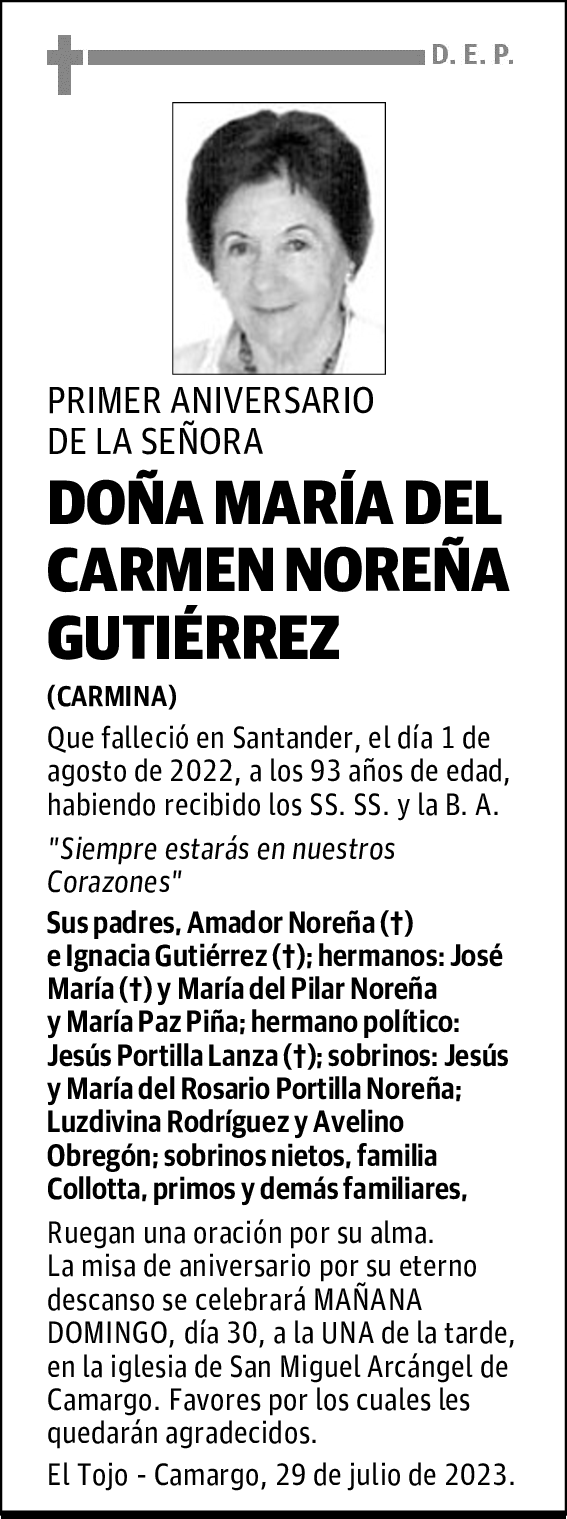 DOÑA MARÍA DEL CARMEN NOREÑA GUTIÉRREZ