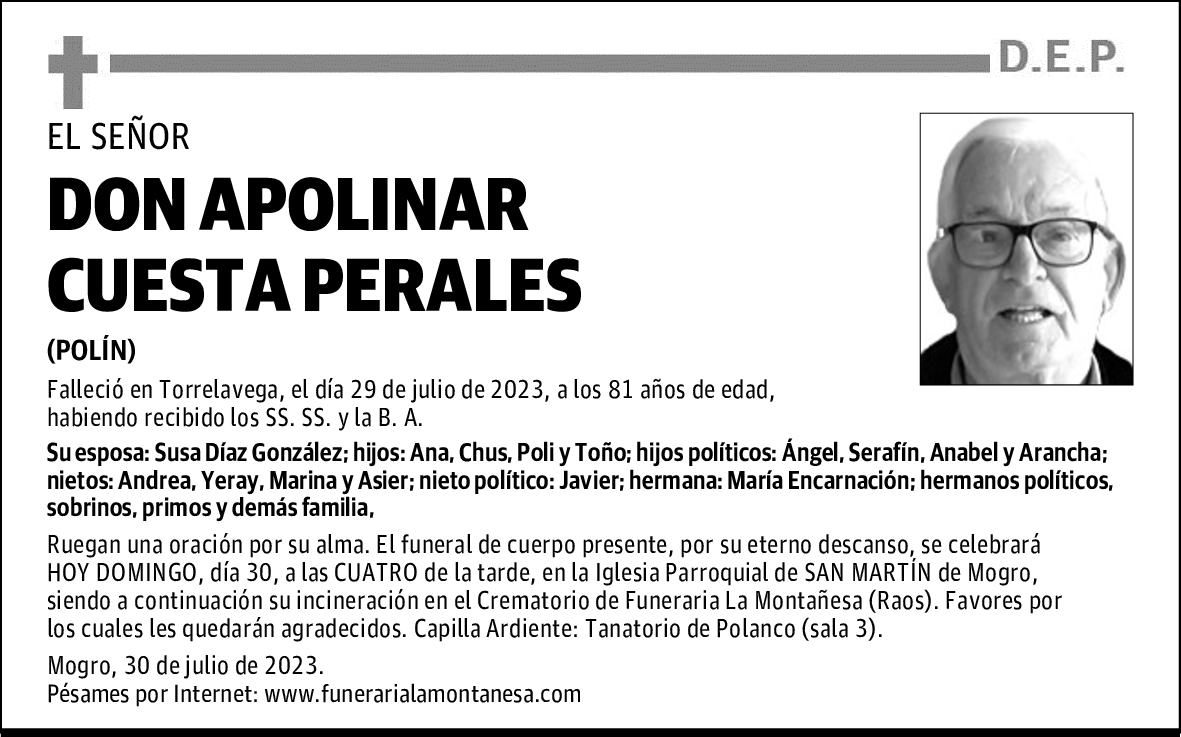 DON APOLINAR CUESTA PERALES