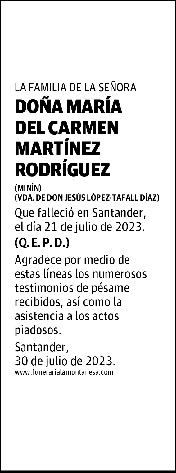 DOÑA MARÍA DEL CARMEN MARTÍNEZ RODRÍGUEZ