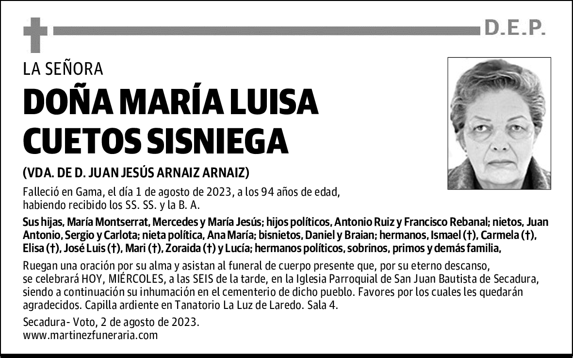 DOÑA MARÍA LUISA CUETOS SISNIEGA