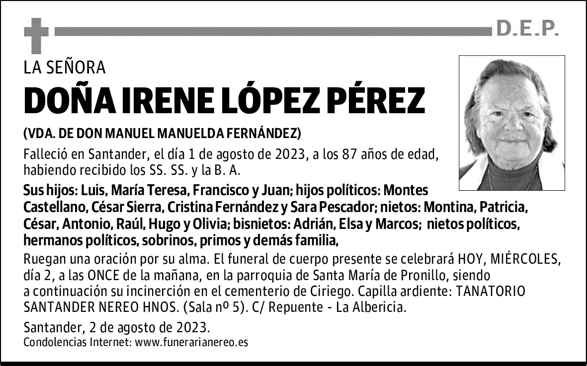 DOÑA IRENE LÓPEZ PÉREZ