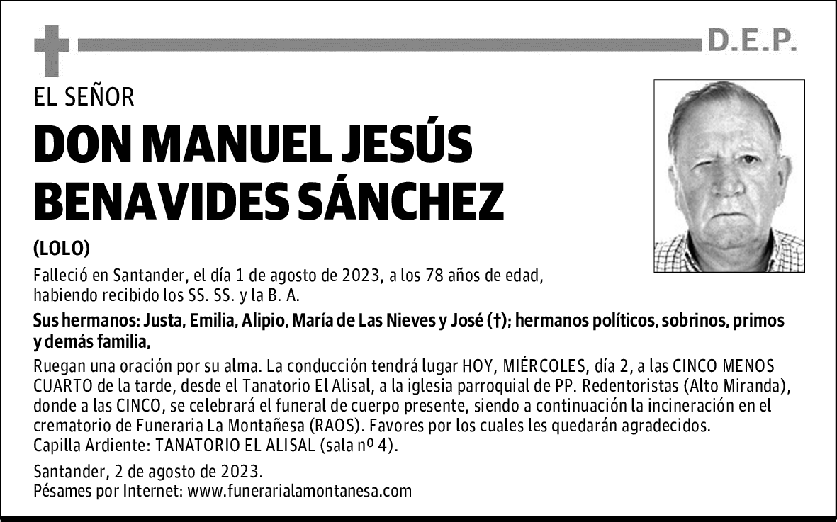 DON MANUEL JESÚS BENAVIDES SÁNCHEZ