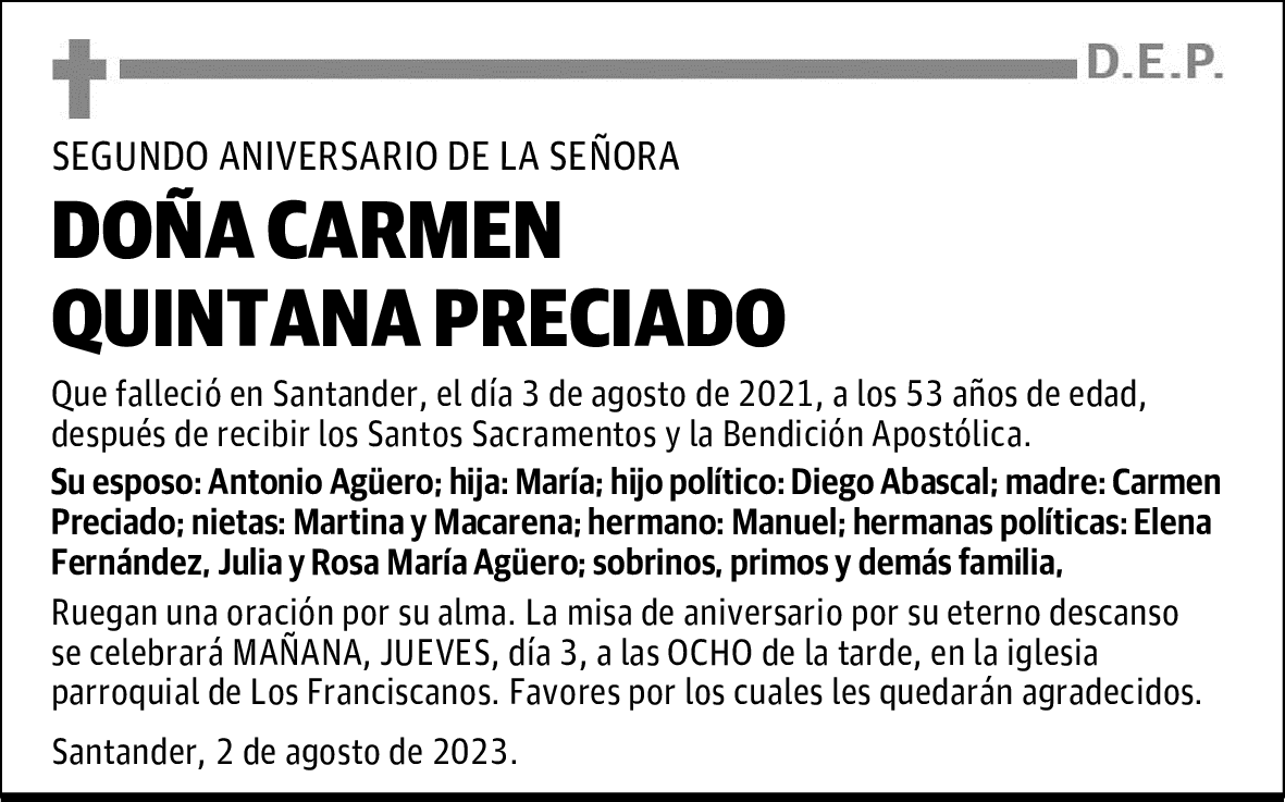 DOÑA CARMEN QUINTANA PRECIADO