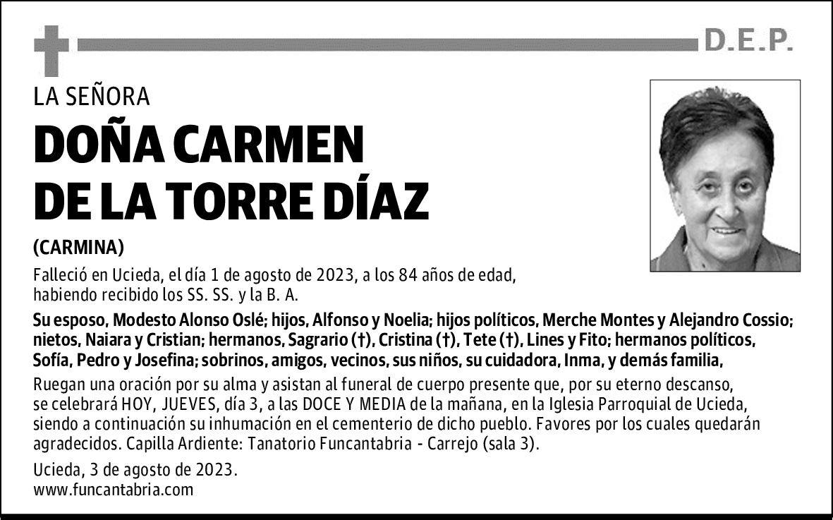 DOÑA CARMEN DE LA TORRE DÍAZ
