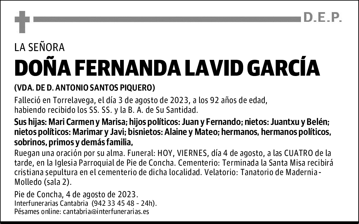 DOÑA FERNANDA LAVID GARCÍA