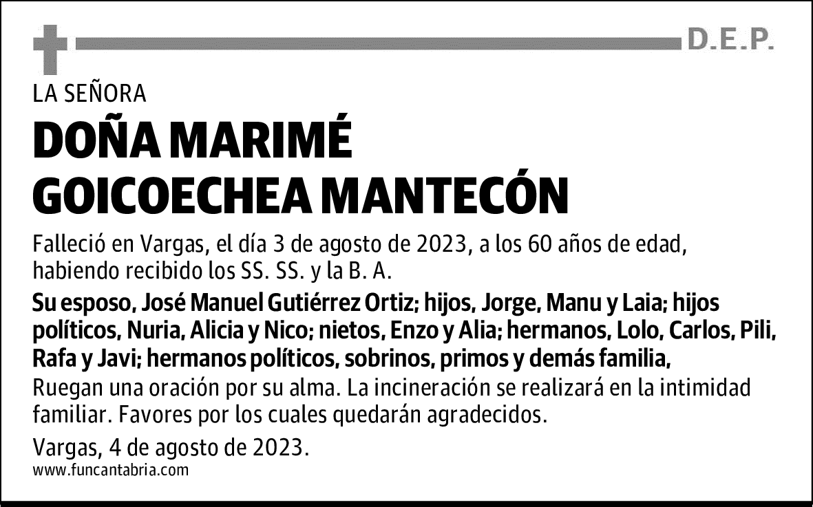 DOÑA MARIMÉ GOICOECHEA MANTECÓN