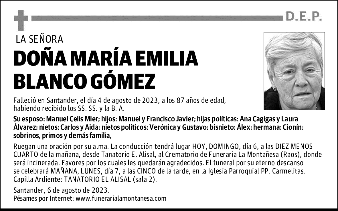 DOÑA MARÍA EMILIA BLANCO GÓMEZ