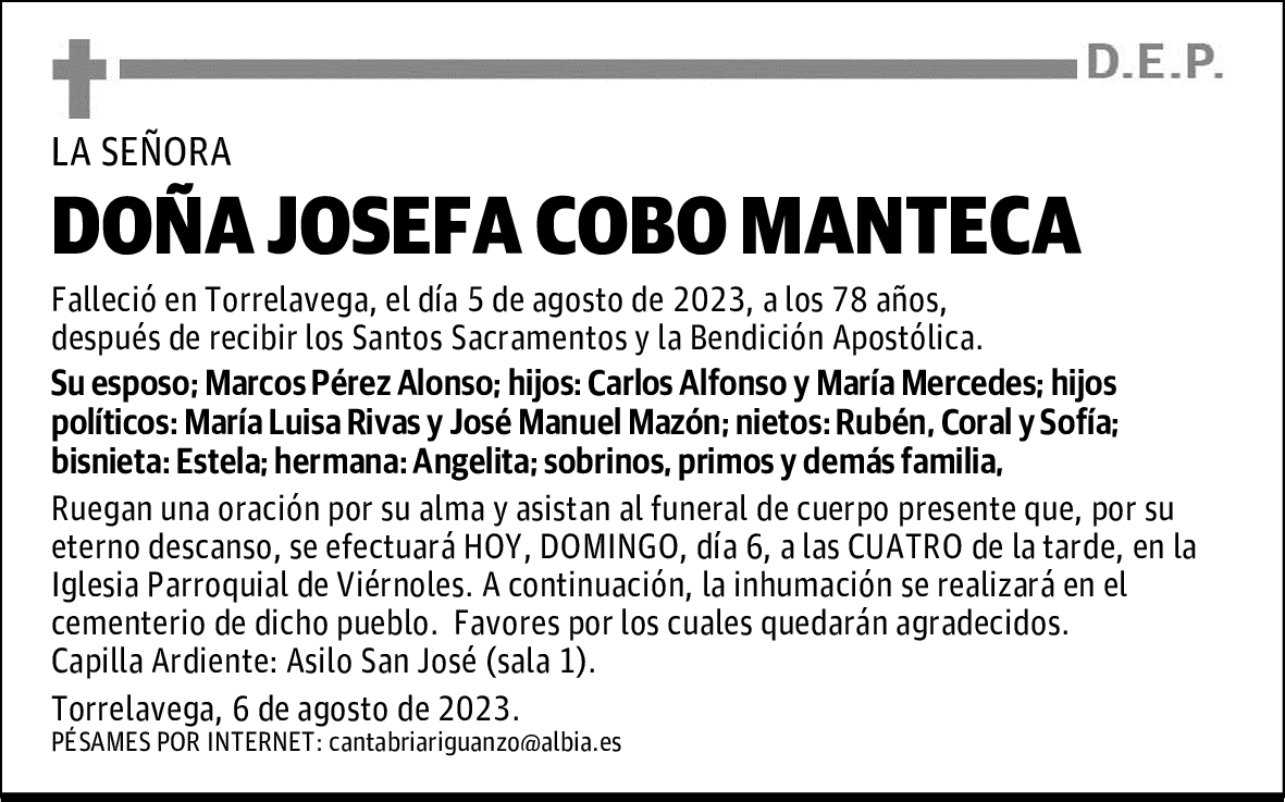 DOÑA JOSEFA COBO MANTECA