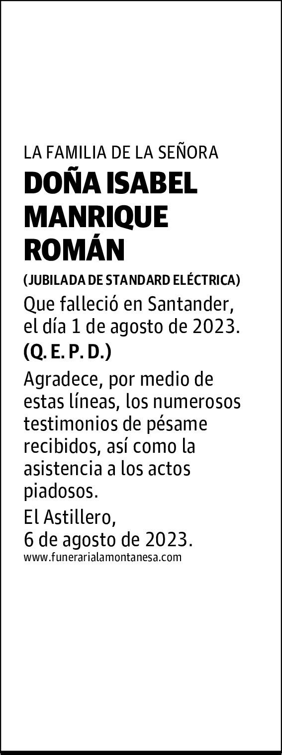 DOÑA ISABEL MANRIQUE ROMÁN
