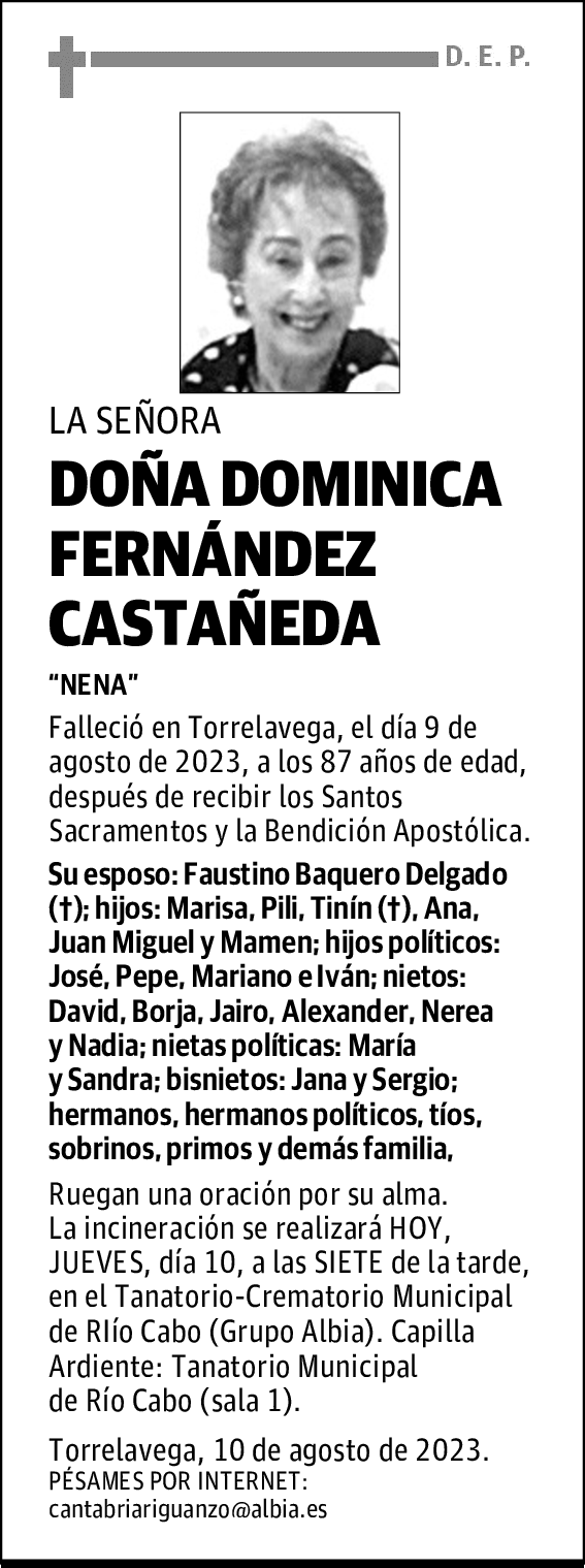 DOÑA DOMINICA FERNÁNDEZ CASTAÑEDA