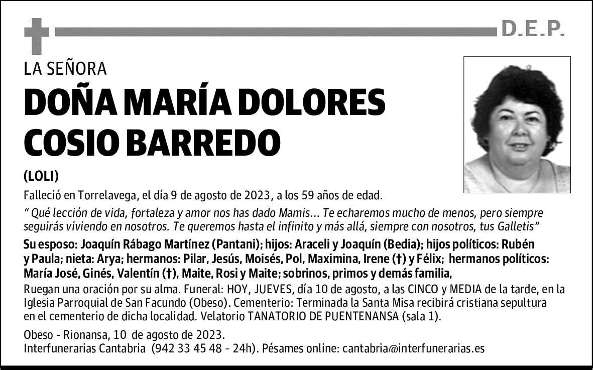 DOÑA MARÍA DOLORES COSIO BARREDO
