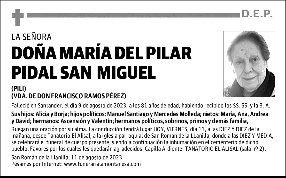 DOÑA MARÍA DEL PILAR PIDAL SAN MIGUEL