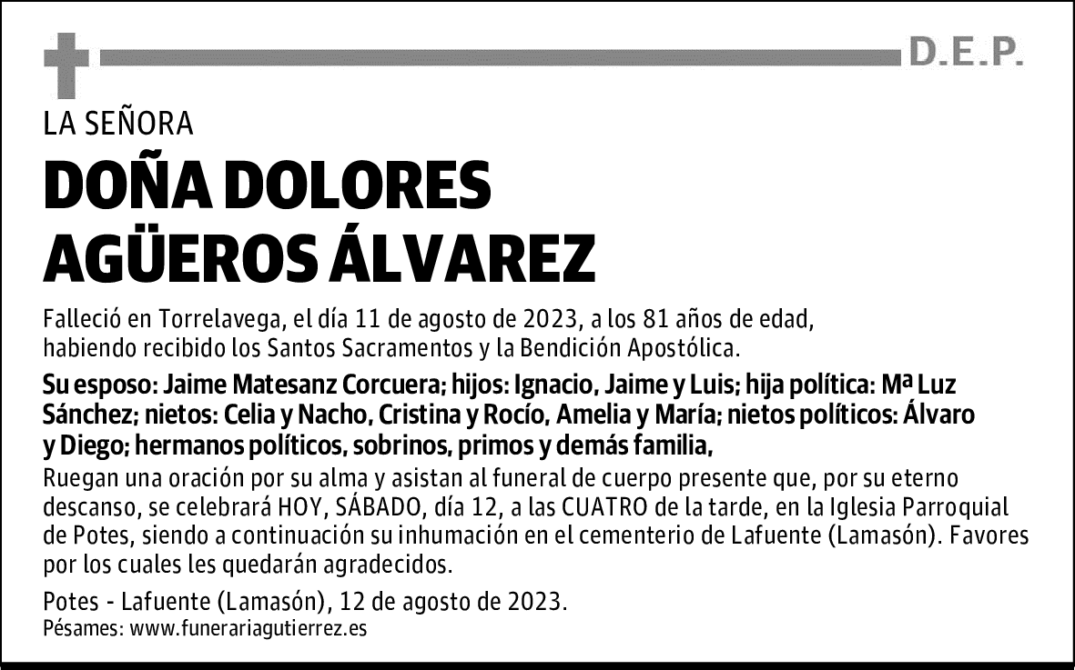 DOÑA DOLORES AGÜEROS ÁLVAREZ